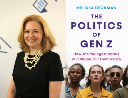 side by side images of woman smiling and the cover of her book, “the politics of gen z - how the youngest voters will shape our democracy”