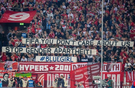 A banner at the Bundesliga match between Fortuna Dusseldorf and Wolfsburg after the death of Sahar Khodayari