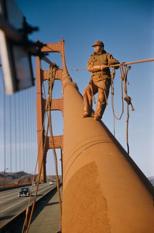 Painter on the Golden Gate bridge, San Francisco, 1953