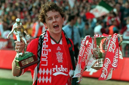 McManaman with the Coca-Cola Cup trophy after his decisive goals against Bolton in 1995.