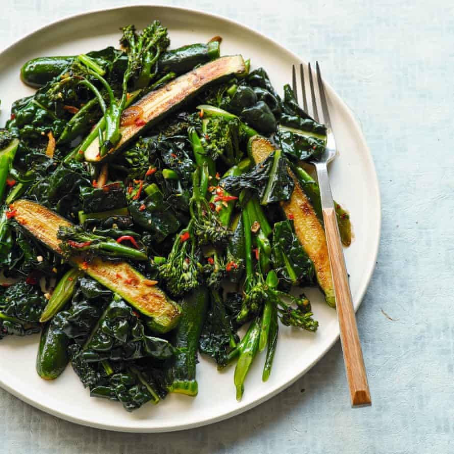 Cai xao ot ca com – hot and fiery greens with anchovies.