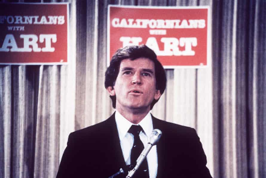 Gary Hart speaking at a campaign rally in March 1984.