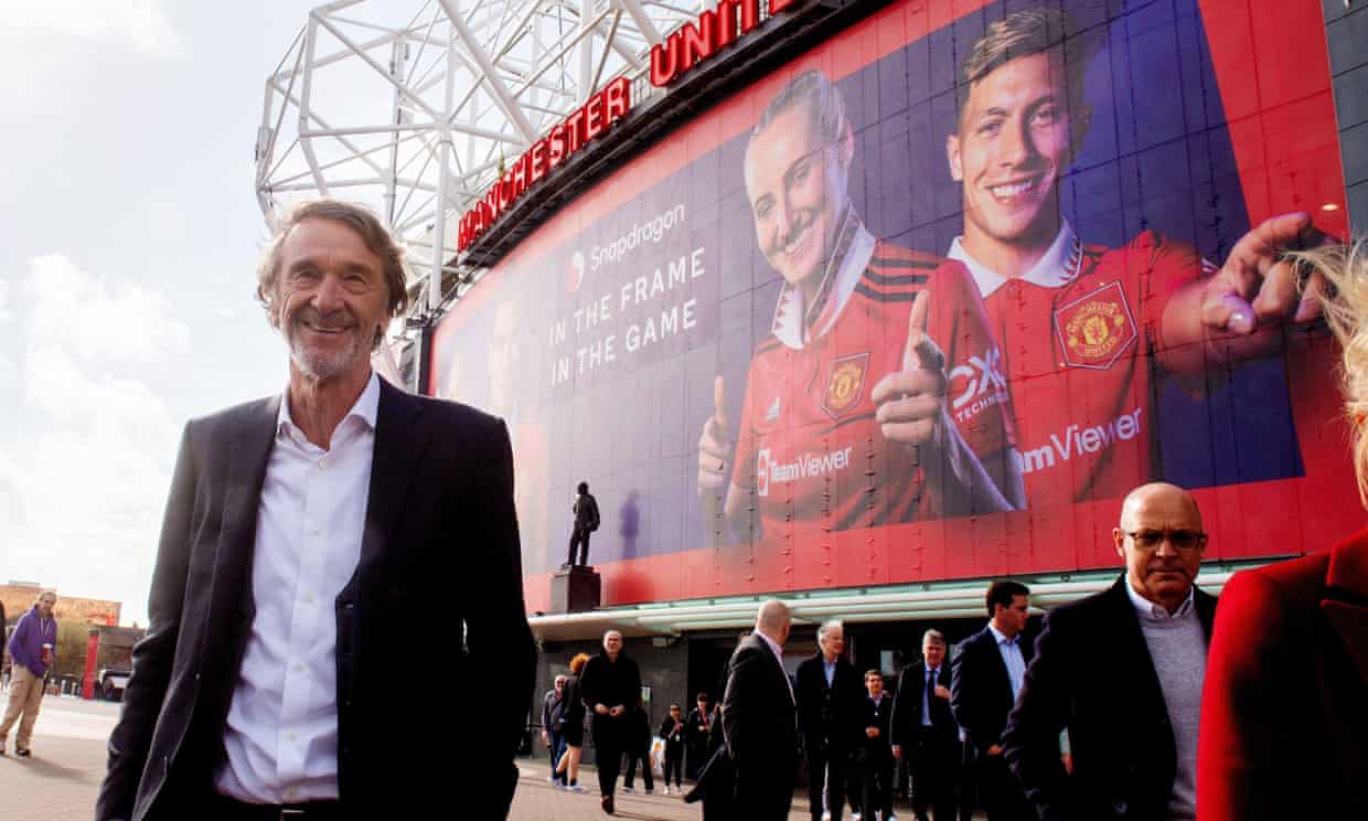 Sir Jim Ratcliffe outside Old Trafford in March 2023. He will acquire 25% of Manchester United. Photograph: PA Images/Alamy