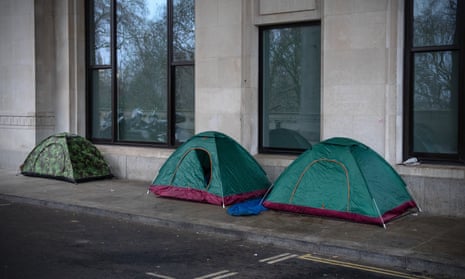 Tents belonging to people sleeping rough in London in January.
