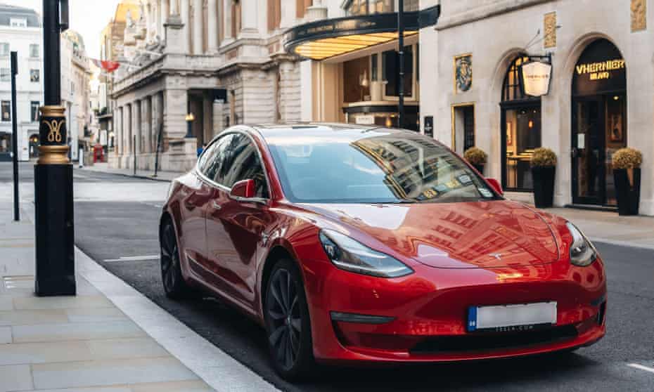 Tesla Model 3 parked on New Bond Street, London