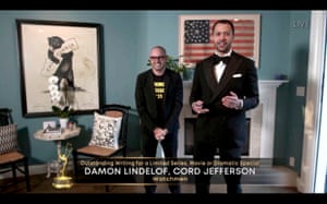 Damon Lindelof and Cord Jefferson receive the Emmy for Watchmen