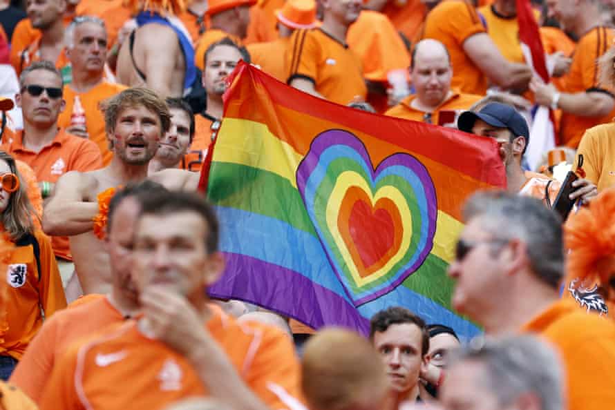 Netherlands fans hold the rainbow flag during Euro 2020. Will the flag be on show in Qatar?