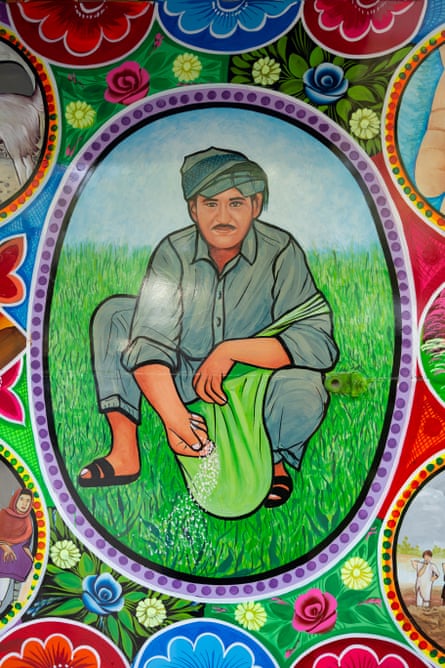 The completed portrait of Maula Dinno sprinkling cotton seed in his field in Sindh.