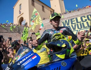 Rossi is greeted by his adoring hometown fans in Tavullia in 2019.