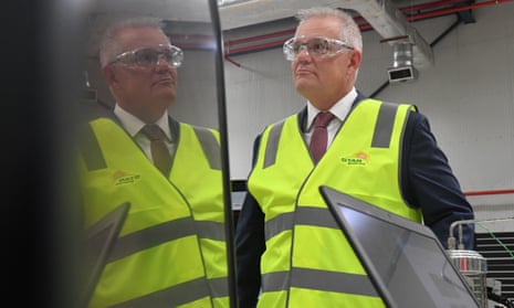 Prime minister Scott Morrison visits Star Scientific, a hydrogen research facility in Berkeley Vale, Central Coast NSW, April 21, 2021. 