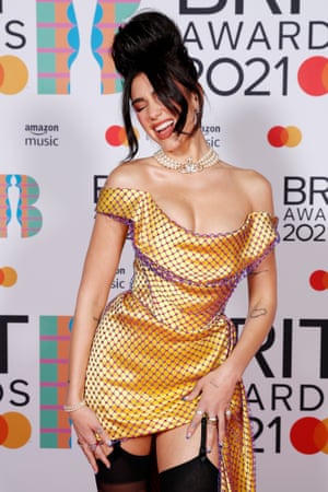 Dua Lipa in the British press room, May 11, 2021.