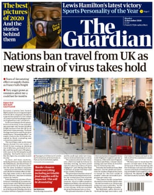 Guardian front page, Monday 21 December 2020