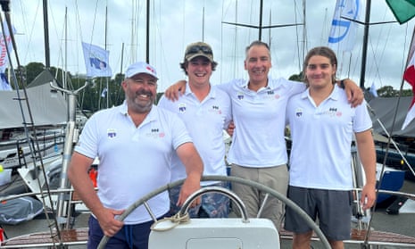 The crew are all smiles before the race. From left to right: Simon Wilcox, Arthur Wilcox, John Townley and Matthew Townley.