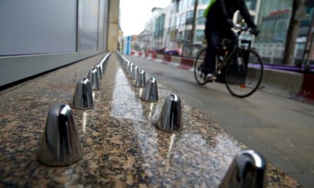 Anti-homeless spikes installed outside a department store in Manchester city centre, in 2015.