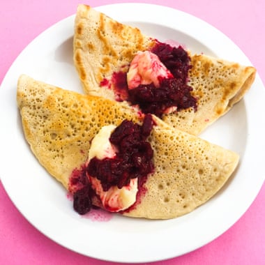 Vegan pancakes with cherry compote and hemp cream at The Gallery Cafe, E2.