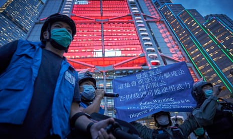 Protesters in Hong Kong outside HSBC’s headquarters.