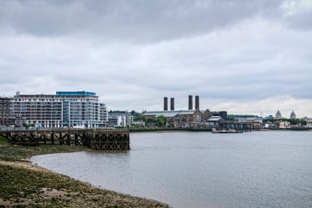 River Gardens besides the Thames with the old power station and Royal Naval College in the distance.