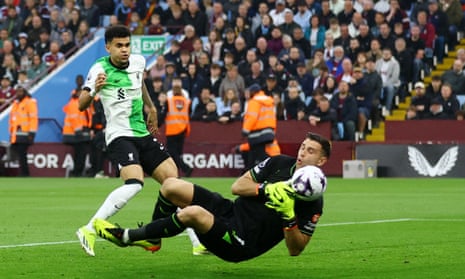 Aston Villa's keeper Emiliano Martinez scores an own goal and gives Liverpool a very early lead.