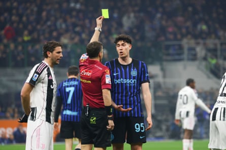 Alessandro Bastoni gets booked against Juve