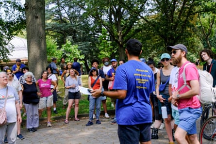Volunteer gather for a canvassing event in Prospect Park on August 17th, 2025.