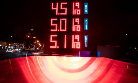 Gas prices are seen at a station in Washington DC.