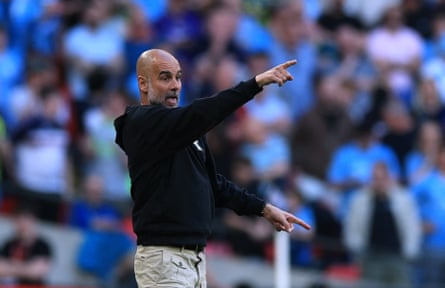 Pep Guardiola on the touchline at Wembley