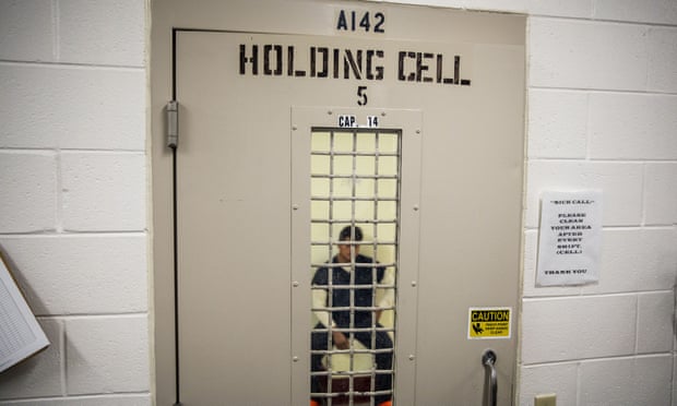 A detainee in a holding cell at an Ice detention centre in Georgia.