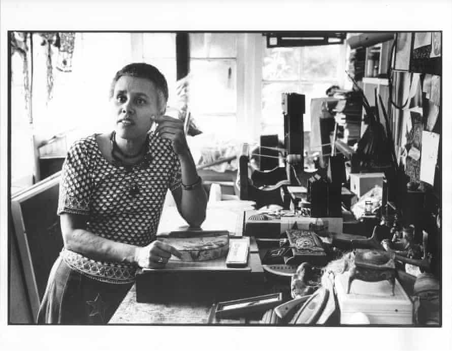 Betye Saar in her studio, 1974.