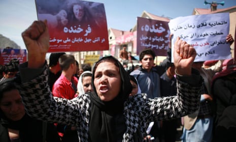 Activists protest against the killing of Afghan woman Farkhanda, in Kabul, by an angry mob.