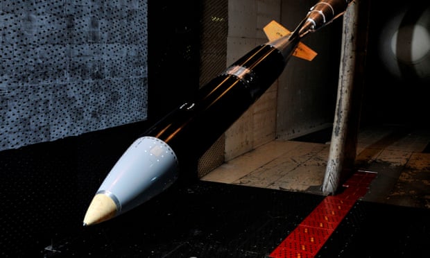 A B61-12 model awaits testing in a wind tunnel at the Arnold Engineering Development Centre in Tennessee. (Photo courtesy of the National Nuclear Security Administration)
