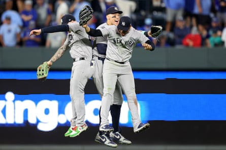 Alex Verdugo (24), Aaron Judge (99) and Juan Soto (22) have the Yankees four wins away from their first World Series appearance since 2009.