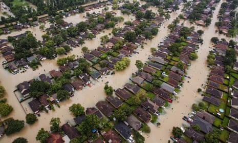 Homes in Houston, Texas, sit in floodwater in the wake of Hurricane Harvey on 29 August 2017