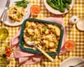 Leek, bacon and focaccia breakfast bake