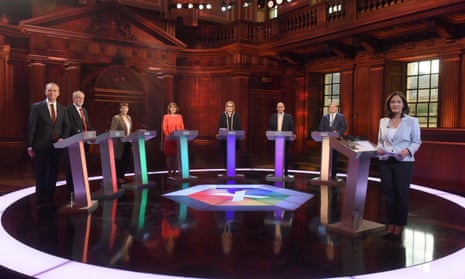 Britain’s party leaders, with the exception of Theresa May, at last week’s televised debate from Cambridge. Do any of the nation’s politicians really offer a fresh vision for the new age which the nation is entering?