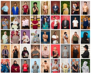 A composite image comprising portraits of refugees, whose stories and photographs are included in the One Thousand Dreams project.