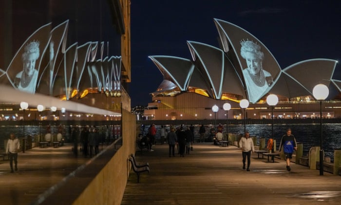 The Sydney Opera House is lit up in honor of Queen Elizabeth II in Sydney.