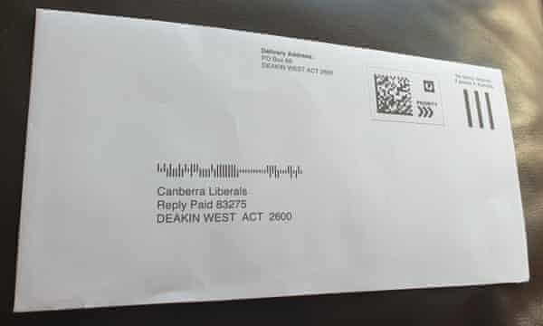 A postal vote application form sent out by Liberal minister and ACT senator Zed Seselja.