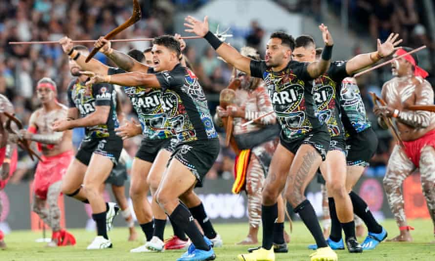 Latrell Mitchell led the Indigenous All Stars' battle cry against the Maori Kiwis last year.