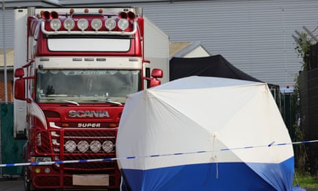 Police activity after 39 bodies were found inside a lorry container in Essex.