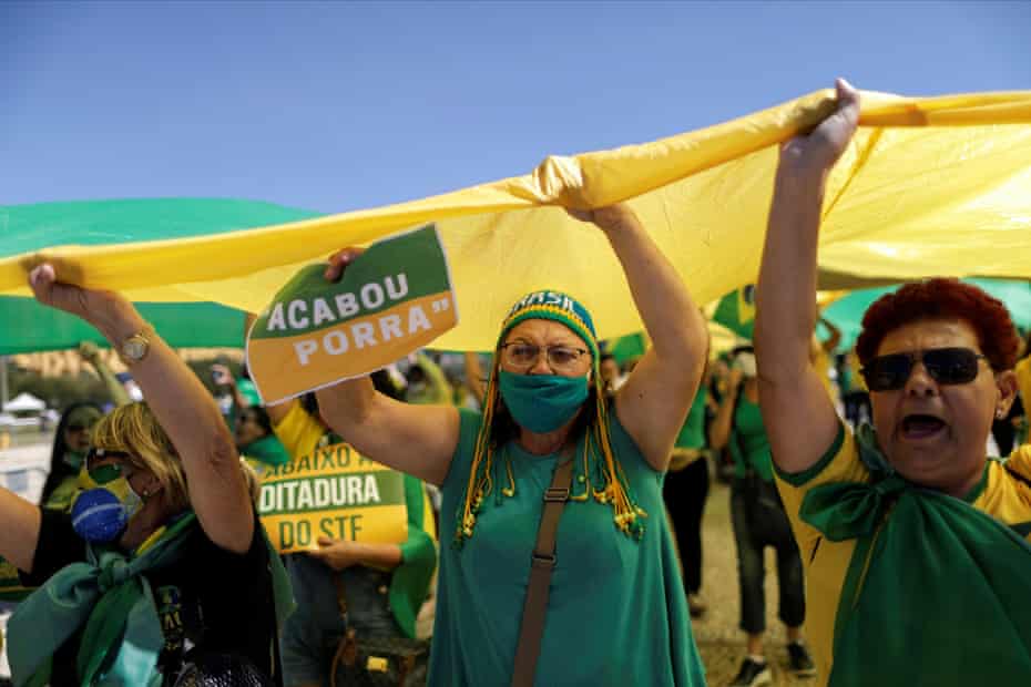 Demonstrators support Jair Bolsonaro in May 2020. The Brazilian president has touted unproven Covid treatments including ivermectin.