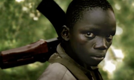 A child soldier in a still from the film Kony 2012.