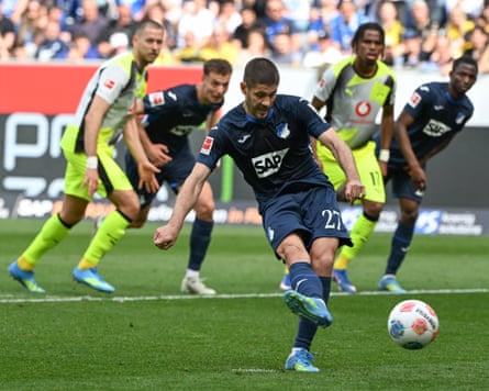 Hoffenheim's Andrej Kramaric scores a penalty – he struck twice from the spot – against Borussia Dortmund
