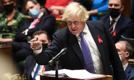 Boris Johnson during Prime Minister's Questions in the House of Commons, 1 December 2021.