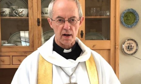 Justin Welby recording his Easter Sunday sermon in the kitchen of his flat at Lambeth Palace in London. 