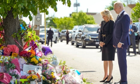 ‘In America, evil will not win, I promise you.’ Joe and Jill Biden pay their respects at a memorial near the store in Buffalo where a gunman killed 10 people and wounded three others last weekend.