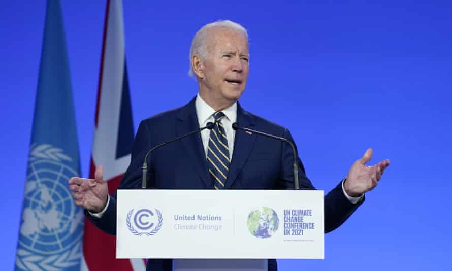 President Joe Biden speaks during the Cop26 climate summit on Monday 1 November.
