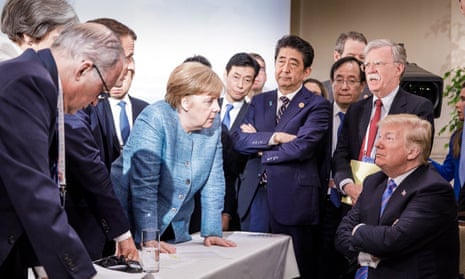 US president Donald Trump faces off with German chancellor Angela Merkel at the G7 Summit