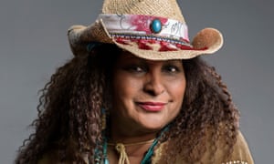 Actor Pam Grier in a cowboy hat promoting her film in New York