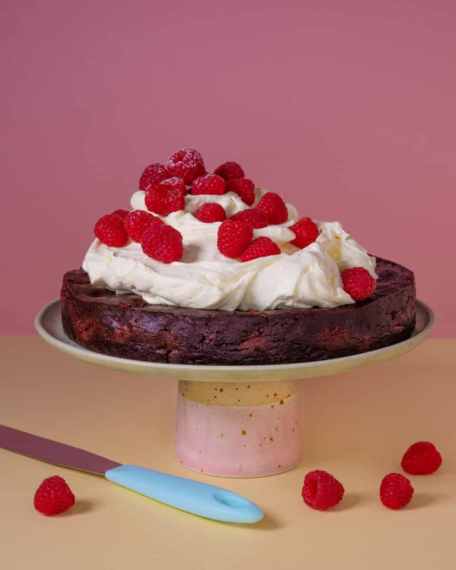 Chocolate raspberry pudding cake.