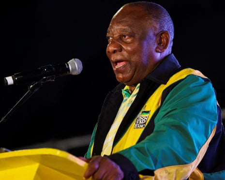 The South African president, Cyril Ramaphosa, speaking at the African National Congress party conference.
